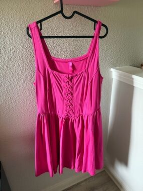 Plus Size 2X Torrid Betsey Johnson Pink Ponte Lace Up Corset Skater Dress